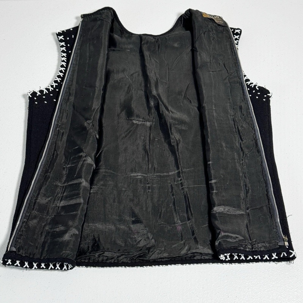Vtg Palio Beaded Wool Sleeveless Top Black White Lined Back Zip Floral Knit M/L - Picture 3 of 14